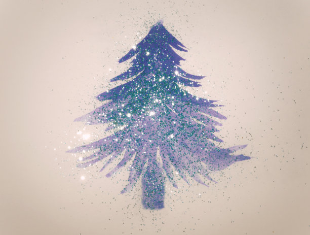 闪在抽象的蓝色水彩圣诞树在复古的颜色。图片下载