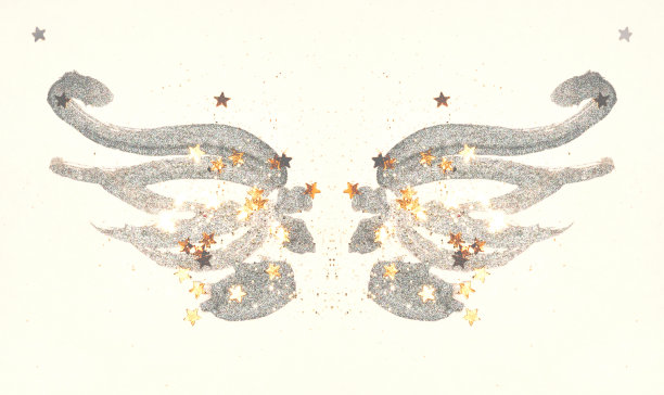 金色的闪光和闪烁的星星在黑色水彩翅膀在复古怀旧色彩。图片下载