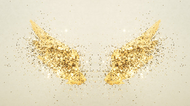 金色的闪光在抽象水彩翅膀在复古怀旧色彩。图片下载