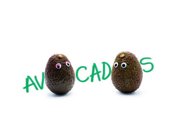 浪漫的牛油果配上一对瞪大眼睛的男人和女人，有趣的创意食物概念项目图片下载