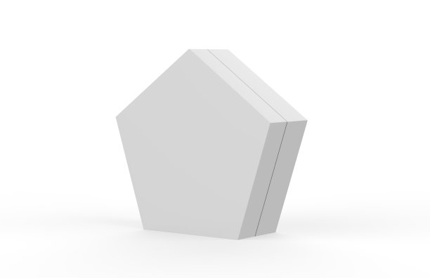 空白的白色硬纸板五角大楼包装盒，模拟模板上孤立的白色背景，3D插图图片下载