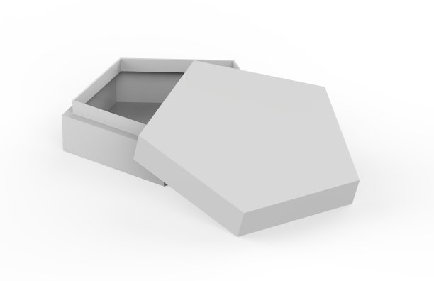 空白的白色硬纸板五角大楼包装盒，模拟模板上孤立的白色背景，3D插图图片下载