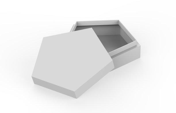 空白的白色硬纸板五角大楼包装盒，模拟模板上孤立的白色背景，3D插图图片下载
