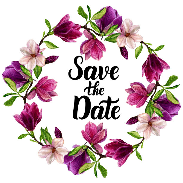 花圈，手工水彩画。设计你的婚礼请柬。图片下载