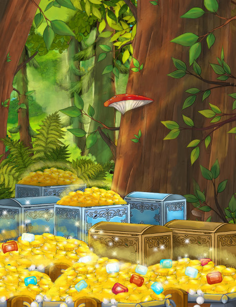 卡通夏季场景与深森林和宝藏-没有人在现场图片下载