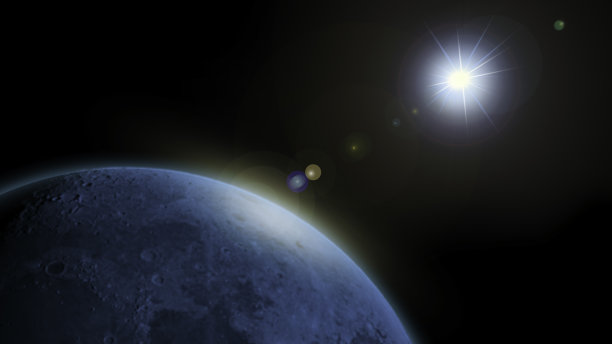 蓝月亮，镜头耀斑-外太空-星光图片下载
