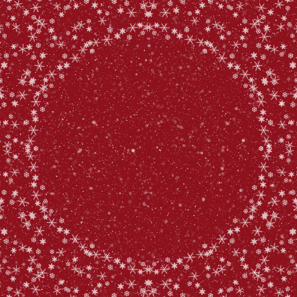 红色的雪色背景与白色的雪花圆框，镶边。图片下载