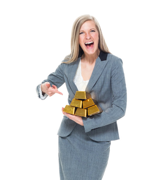 拿着金条的女商人图片下载