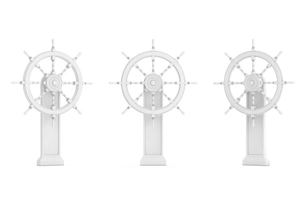 古董白色船舶方向盘与立场在粘土风格。3d渲染图片下载