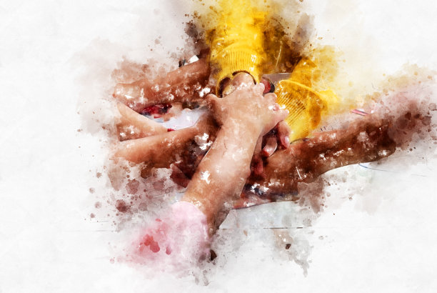 抽象美丽的手握水彩插画背景。图片下载