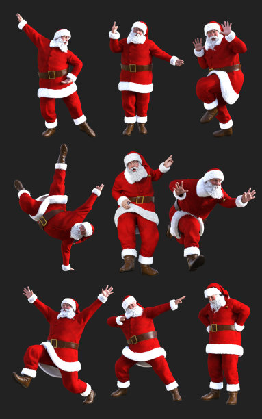 3d插图有趣的圣诞老人在各种行动与剪切路径图片下载