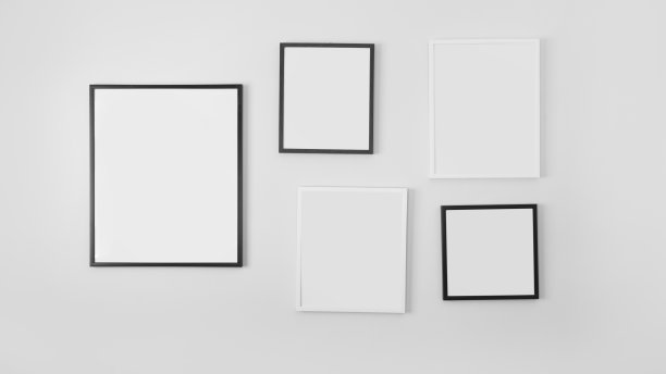 墙上有许多空白的相框图片下载