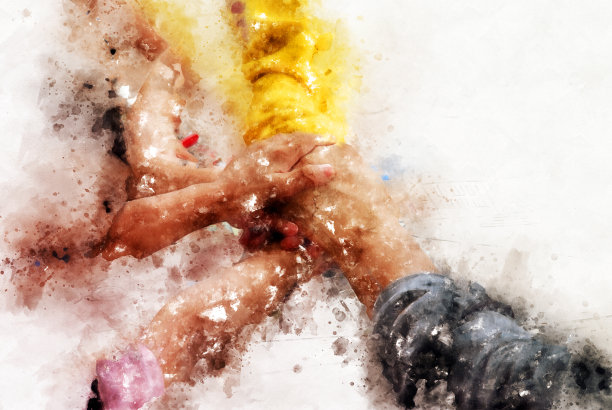 抽象美丽的手握水彩插画背景。图片下载