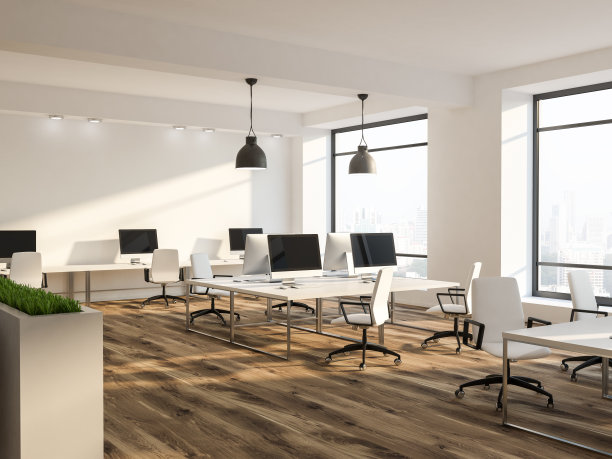 白色阁楼办公室内部透视，花坛图片下载