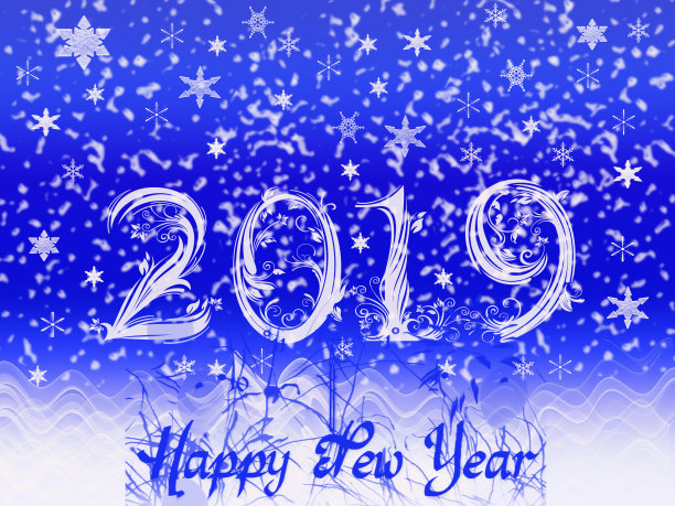雪花上2019年新年快乐，新年贺卡图片下载