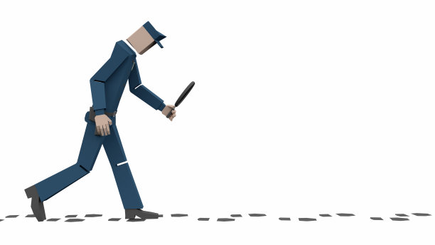 警察用放大镜调查可疑脚印3d渲染图片下载