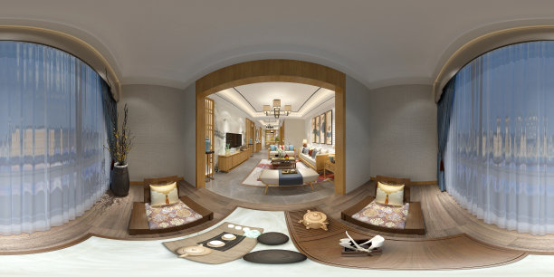360度客厅和餐厅。3D渲染。图片下载