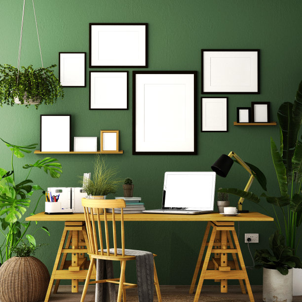 工作区域的室内设计，白色桌面上的Destop电脑屏幕，工作空间，工作背景，工作室内部，混凝土背景，3d插图，3d渲染图片下载