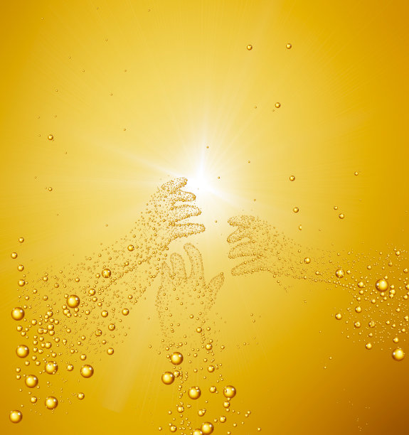 手通过气泡试图到达黄色液体中的光图片下载