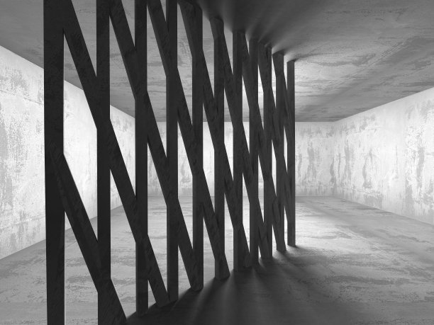 黑暗的混凝土空房间。现代建筑设计图片下载