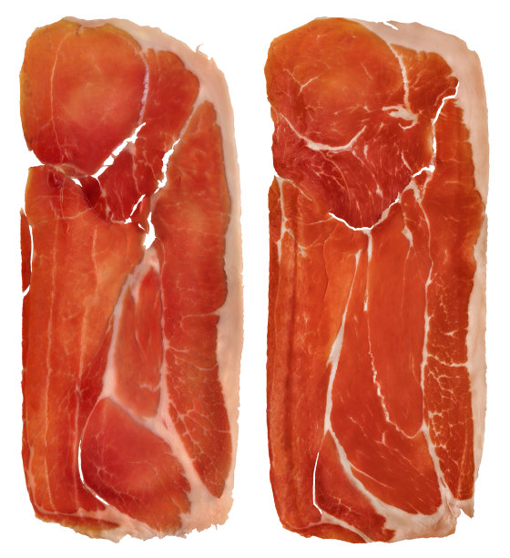 熏火腿熏猪肉火腿片孤立在白色背景图片下载
