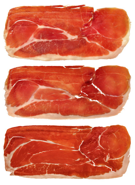 熏火腿熏猪肉火腿片孤立在白色背景图片下载