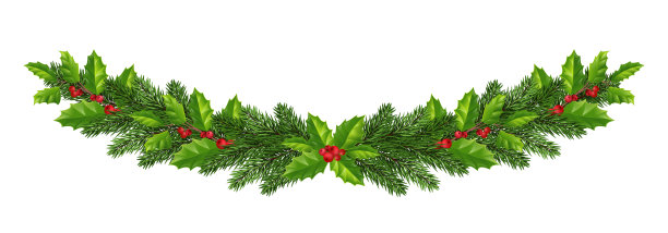 漫长的花环。寒假装饰圣诞树的树枝，图片下载