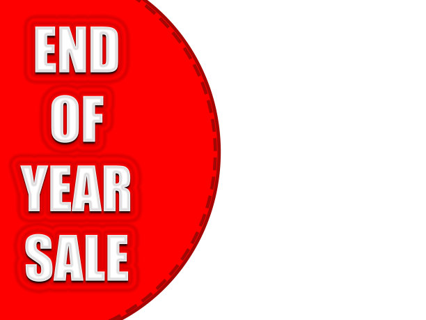 出售旗帜模板。白色年底销售文字在红色背景与复制空间为您的文本。图片下载