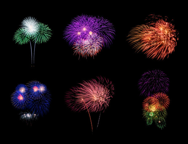 黑色背景的节日烟花集图片下载