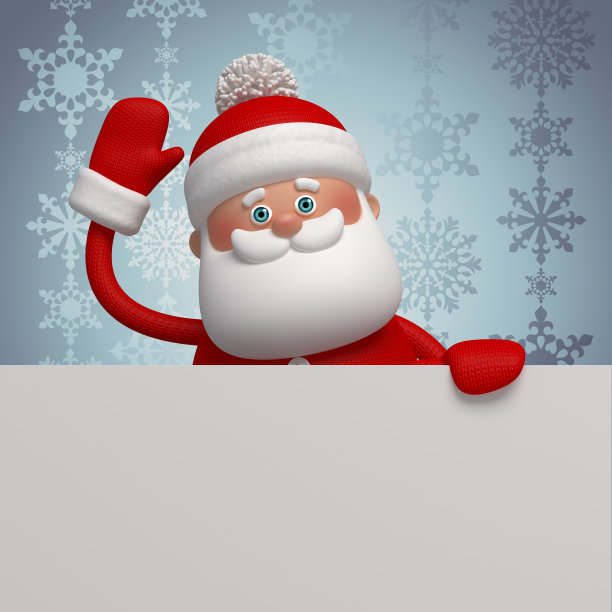 快乐的圣诞老人手持空白横幅，3d人物，冬季背景图片下载