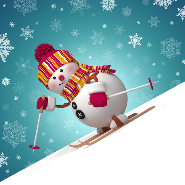 3d滑雪雪人圣诞贺卡图片下载