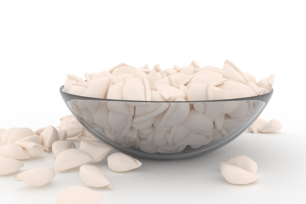 生饺子与碎肉也被称为Pelmeni，饺子，点心，饺子，Momo，饺子，Pierogi, Varenyky, Mandu或Ravioli在玻璃盘子上白色背景。Pelmeny特写镜头。三维渲染图片下载