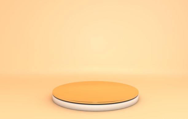 3D渲染背景，粉彩工作室与几何形状的金色和白色圆筒讲台，金属平台的产品展示。现代极简设计中的抽象构图图片下载