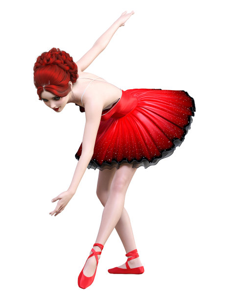 3D芭蕾舞女演员在红色芭蕾舞裙。图片下载