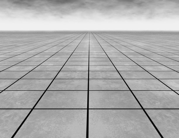 抽象的超现实背景瓷砖地板和雾蒙蒙的天空。图片下载