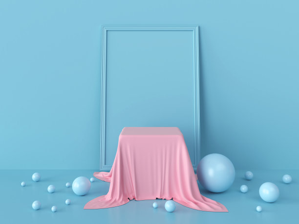 三维场景渲染的几何形状抽象背景与柔和的蓝色。图片下载