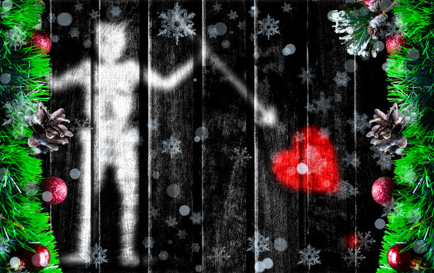 木制的圣诞背景与模糊的旗帜黑胡子海盗。照片中有一个地方可以放你的文字图片下载