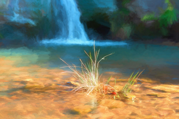 数字水彩画的瀑布水在三夏尔头。图片下载