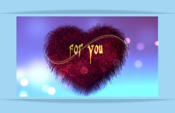 一个心形的象征在一个发光的背景和铭文在一个框架。以抒发感情为目的的浪漫主义作品。恭贺情人节。图片下载