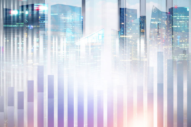 城市景观上的紫色柱状图图片下载