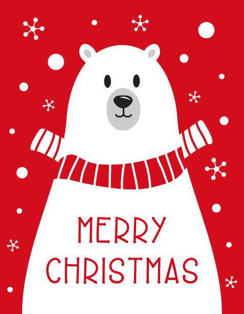 红色背景的白熊圣诞卡片图片下载