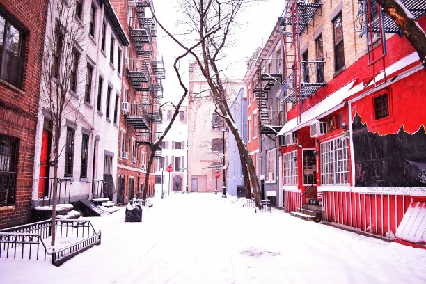 格林威治村冬季暴风雪，米尼塔街，纽约市图片下载