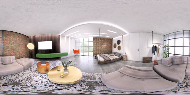 现代工作室公寓360等矩形全景室内图片下载