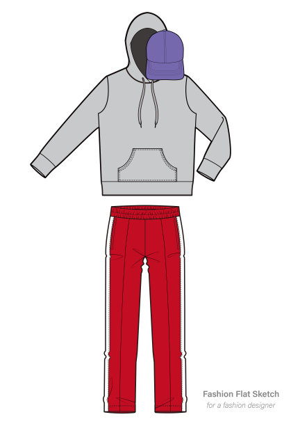 运动休闲装时尚技术图纸矢量模板图片下载