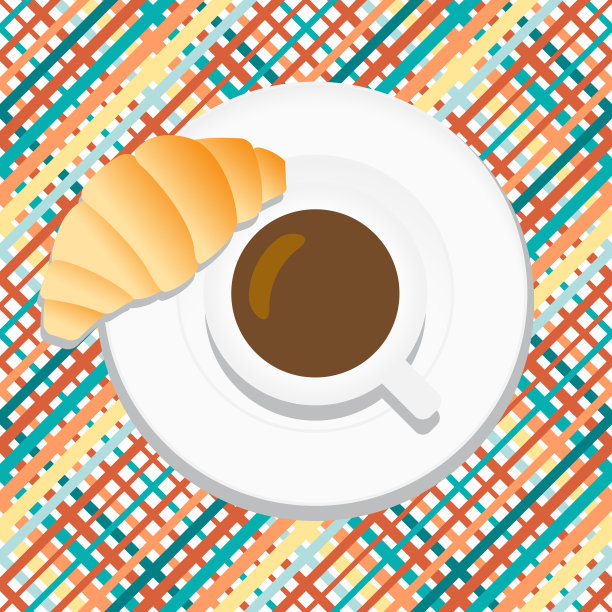 卡通咖啡与牛角面包插图图片下载