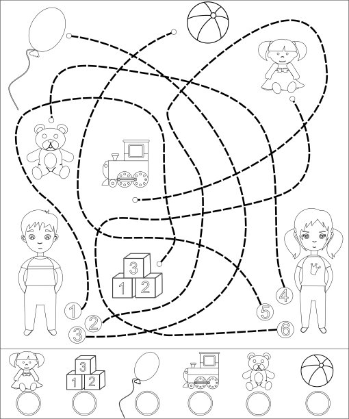 孩子们用玩具玩迷宫游戏。迷宫游戏和儿童活动页面图片下载
