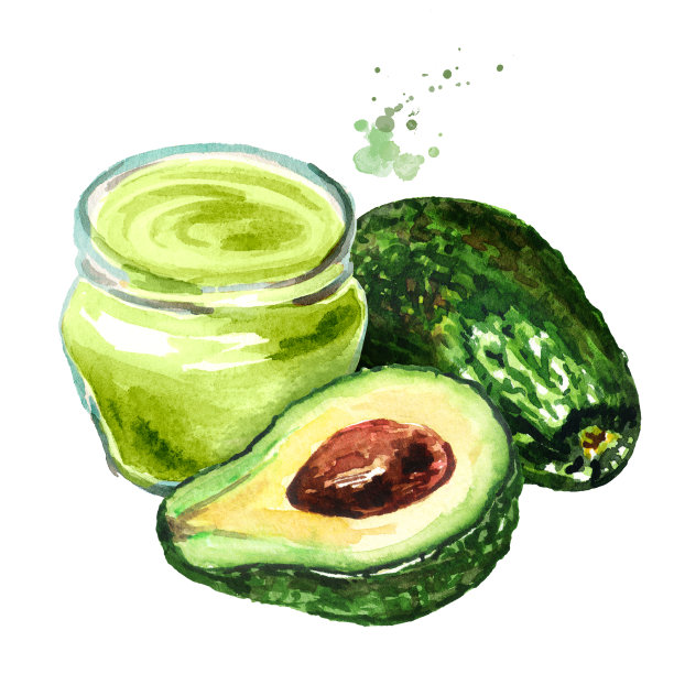 牛油果奶油，水彩手绘插图，孤立在白色背景图片下载