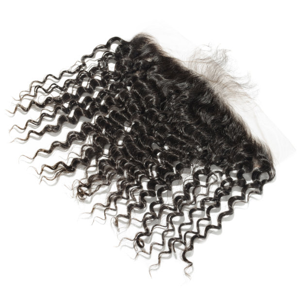 深卷曲的黑色人类头发编织延伸蕾丝额图片下载