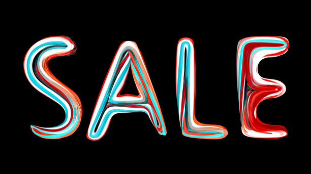 彩色文字销售黑色背景。一笔销售文本。图片下载