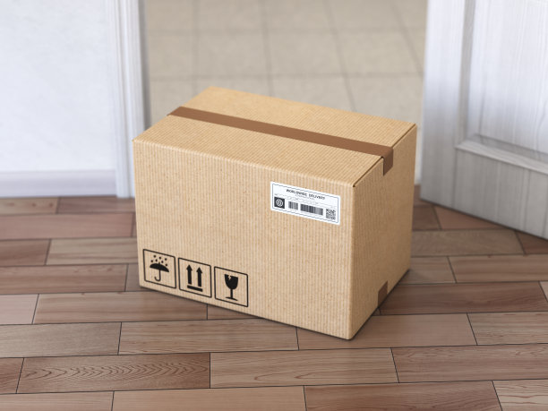 送货服务概念. .入口前的纸箱开着门。图片下载